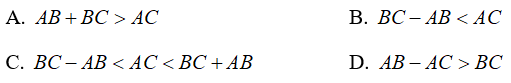 Trắc nghiệm: Quan hệ giữa ba cạnh của một tam giác. Bất đẳng thức tam giác - Bài tập Toán lớp 7 chọn lọc có đáp án, lời giải chi tiết
