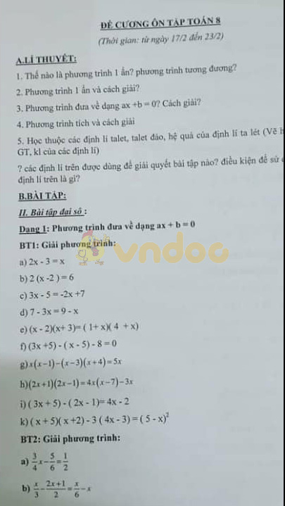 Đề cương ôn tập lớp 8 môn Toán năm 2019 - 2020