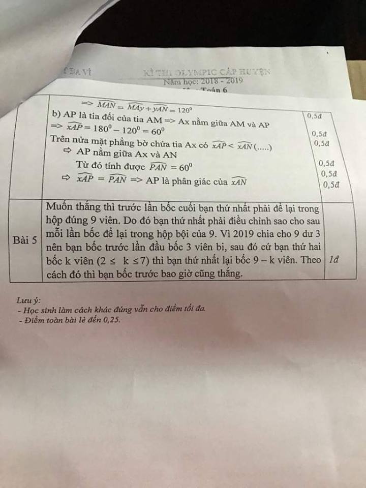 Đề thi Olympic cấp huyện môn Toán lớp 6