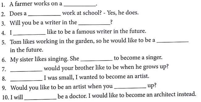 Bài tập Ngữ pháp tiếng Anh lớp 5 Unit 15 What would you like to be in the future?