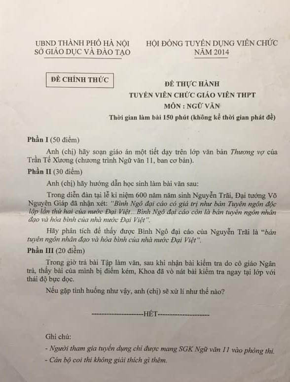 Đề thi viên chức môn văn