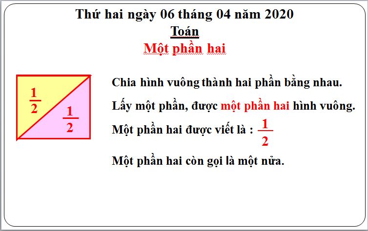 Bài giảng Toán 2: Một phần hai - Slide 2