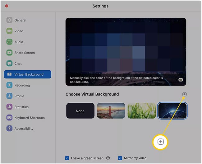 Nhấp vào dấu cộng bên cạnh Choose Virtual Background