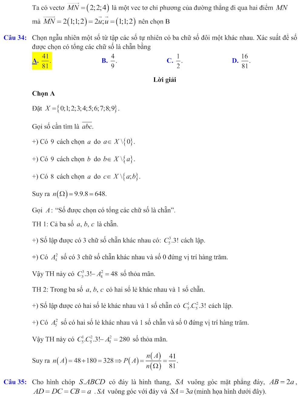 Đáp án đề minh họa Toán