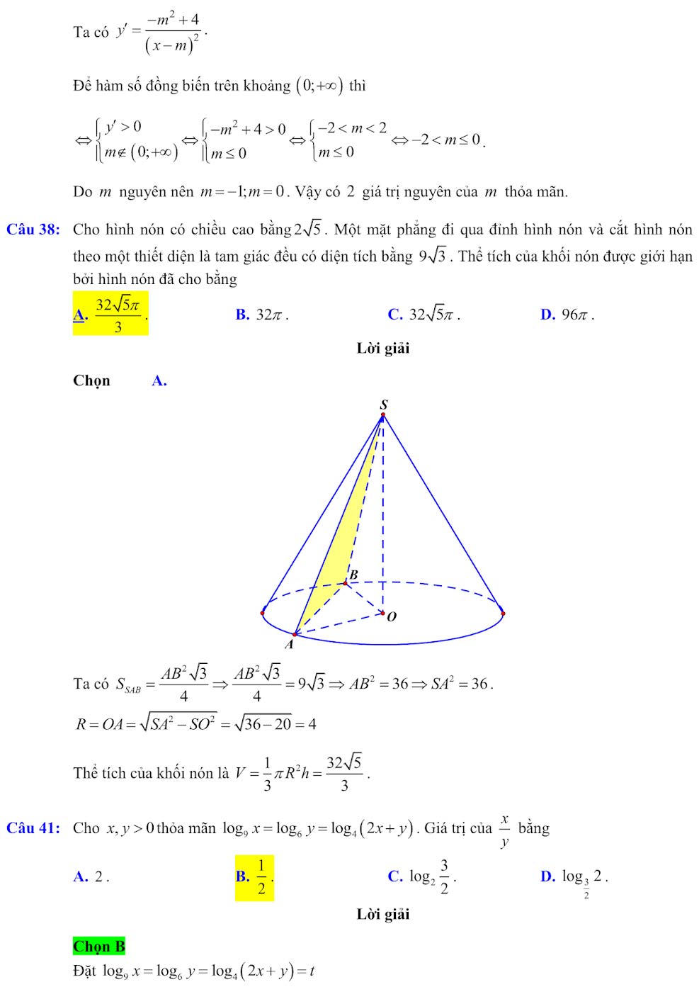 Đáp án đề minh họa Toán