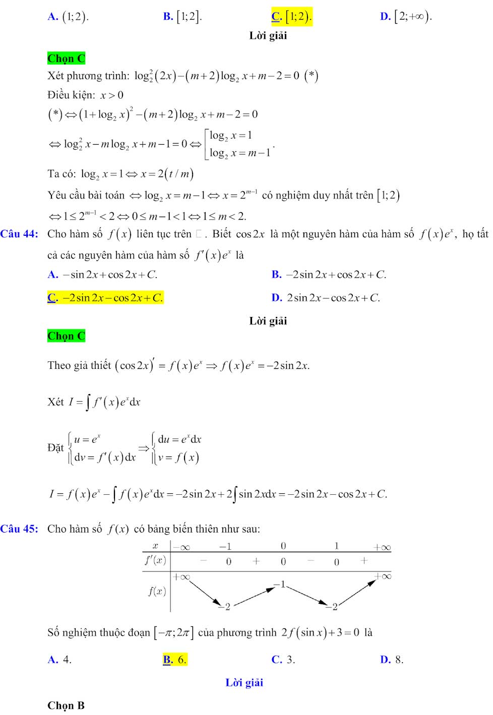 Đáp án đề minh họa Toán