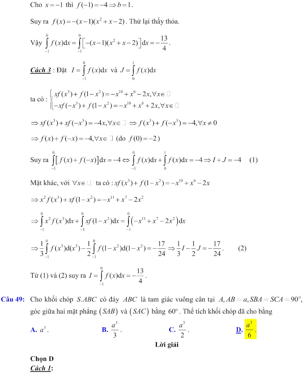 Đáp án đề minh họa Toán