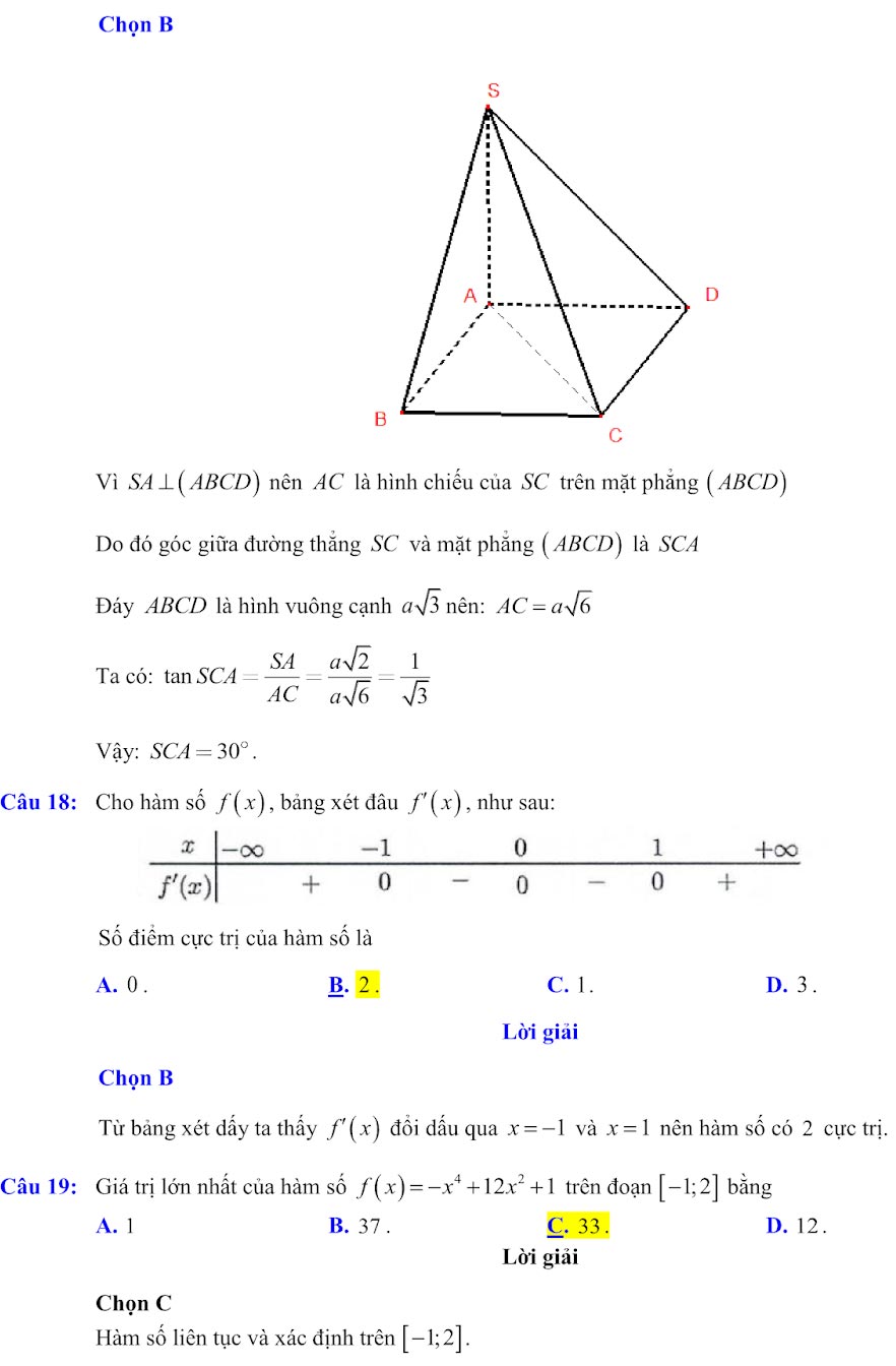 Đáp án đề minh họa Toán