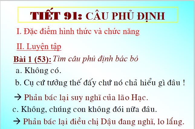 Bài giảng trực tuyến Câu phủ định