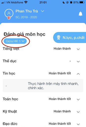 Tra cứu điểm học tập trên ứng dụng PINO