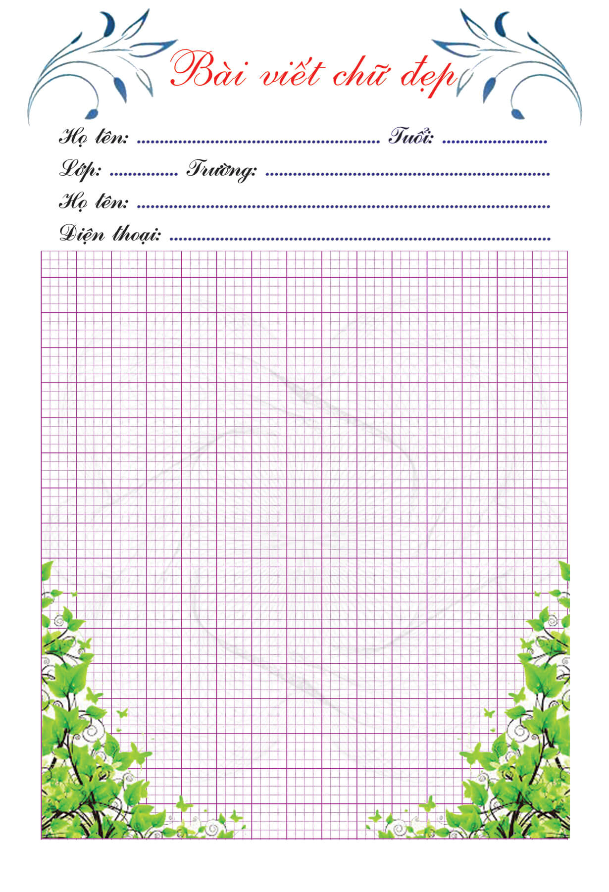 Mẫu giấy thi viết chữ đẹp nhất