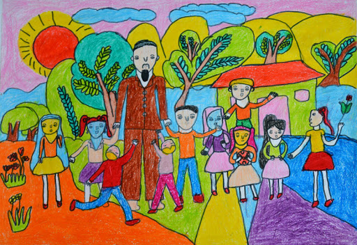 Tranh vẽ Bác Hồ với thiếu nhi