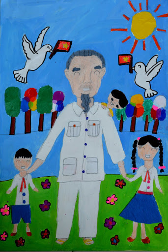 Tranh vẽ Bác Hồ với thiếu nhi