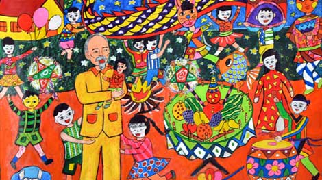 Tranh vẽ Bác Hồ với thiếu nhi