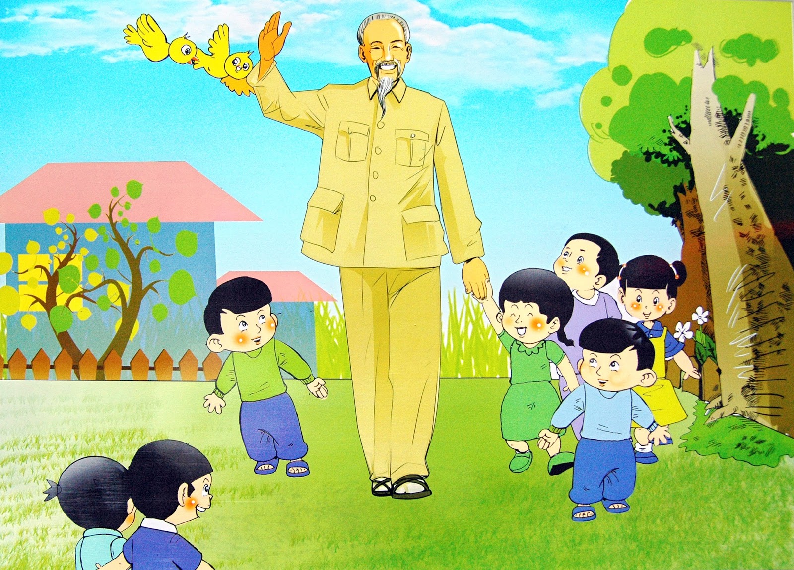 Tranh vẽ Bác Hồ với thiếu nhi