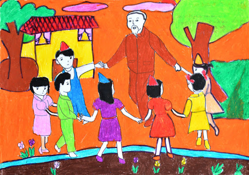 Tranh vẽ Bác Hồ với thiếu nhi