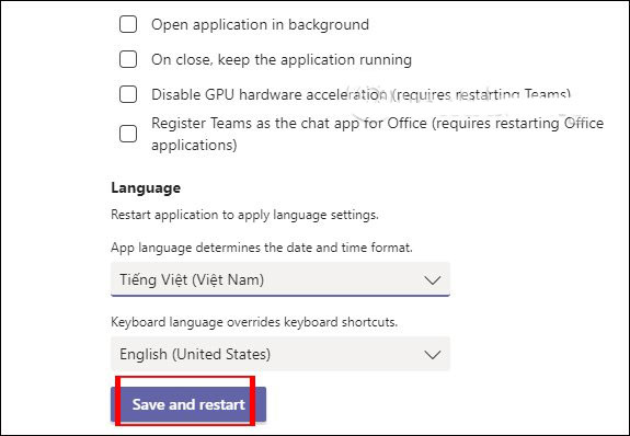Cách đổi sang tiếng Việt trên Microsoft Teams