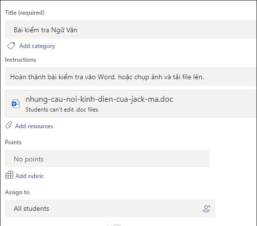 Hướng dẫn tạo bài tập trên Microsoft Teams