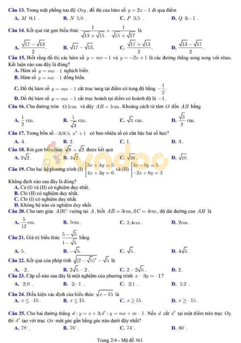 Đề thi khảo sát chất lượng lớp 9 môn Toán Sở GD&ĐT Bắc Ninh năm học 2019 - 2020