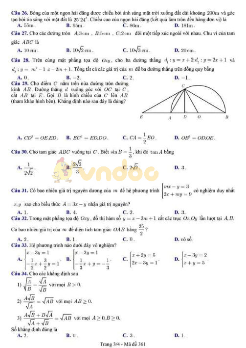 Đề thi khảo sát chất lượng lớp 9 môn Toán Sở GD&ĐT Bắc Ninh năm học 2019 - 2020