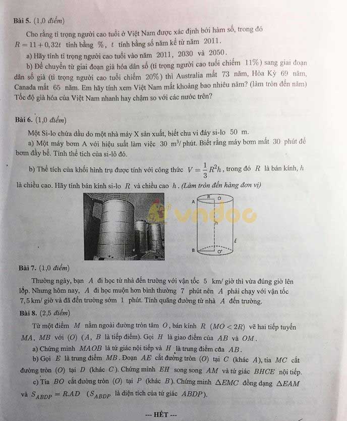 Đề thi thử vào lớp 10 môn Toán Sở GD&ĐT Thành Phố Hồ Chí Minh năm học 2020 - 2021 - lần 2