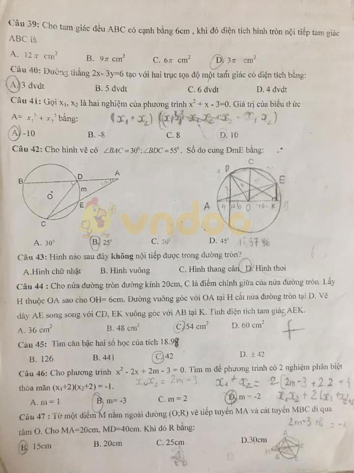 Đề thi khảo sát lớp 9 môn Toán Trường THCS Vĩnh Phúc, Văn Giang năm học 2019 - 2020