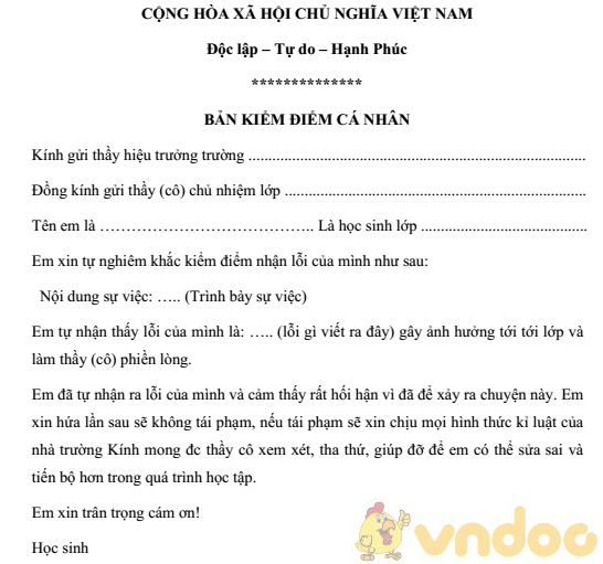 Mẫu bản kiểm điểm nhận lỗi