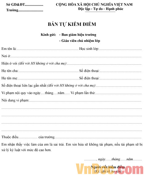 Bản kiểm điểm của học sinh