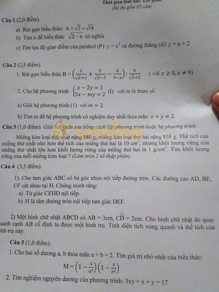 Đề thi thử vào lớp 10 môn Toán Sở GD&ĐT Ninh Bình năm học 2020 - 2021