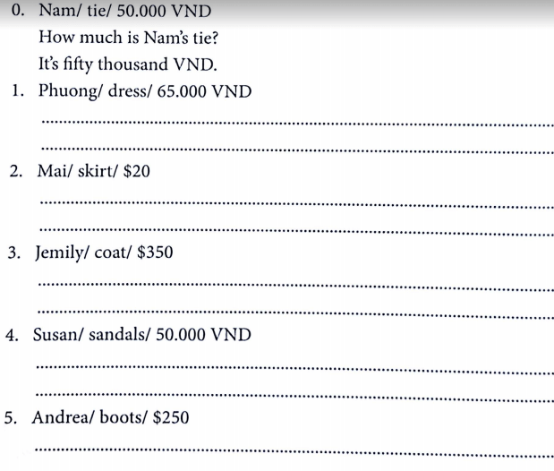 Bài tập ngữ pháp tiếng Anh lớp 4 Unit 17 How much is the T-shirt?