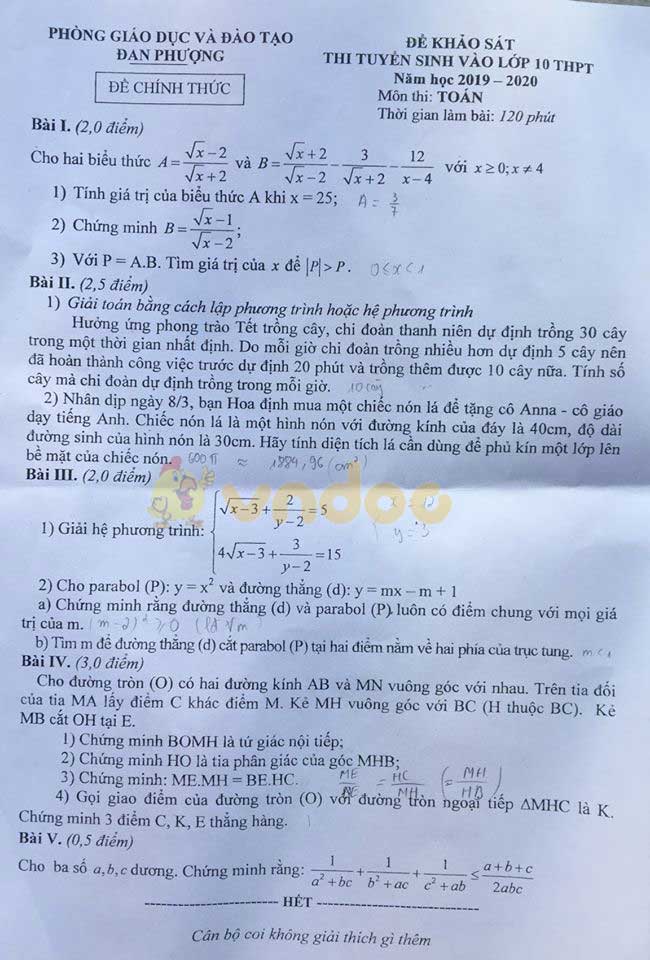 Đề thi thử vào lớp 10 môn Toán Phòng GD&ĐT Đan Phượng năm học 2020 - 2021