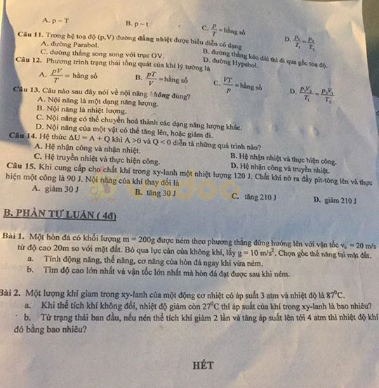 Đề thi học kì 2 lớp 9 môn Toán Trường THPT Ngô Quyền năm học 2019 - 2020