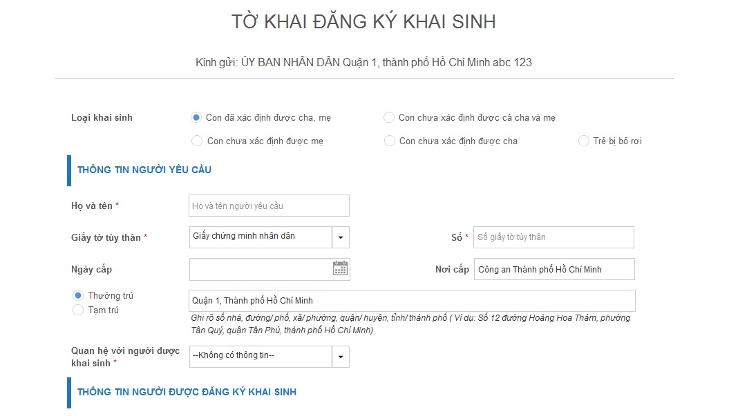Cổng thông tin đăng ký khai sinh trực tuyến