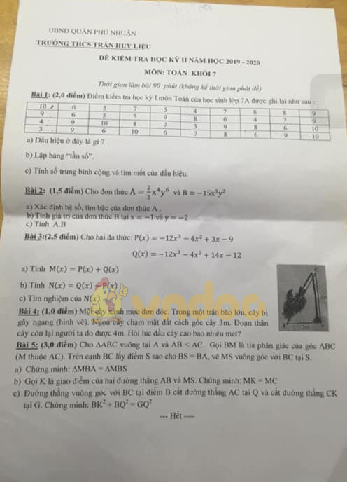 Đề thi học kì 2 Toán 7