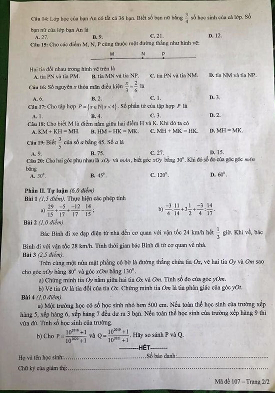 Đề thi học kì 2 lớp 6 môn Toán