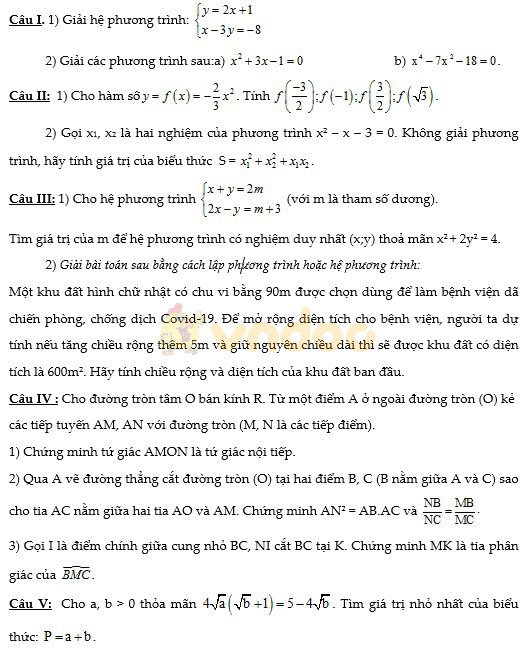 Đề thi học kì 2 lớp 9 môn Toán Phòng GD&ĐT Hải Dương năm học 2019 - 2020