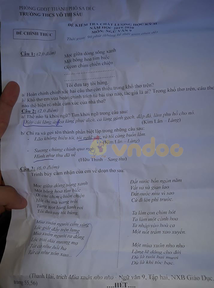 Đề thi học kì 2 lớp 9 môn Văn Phòng GD&ĐT Tây Ninh năm 2020