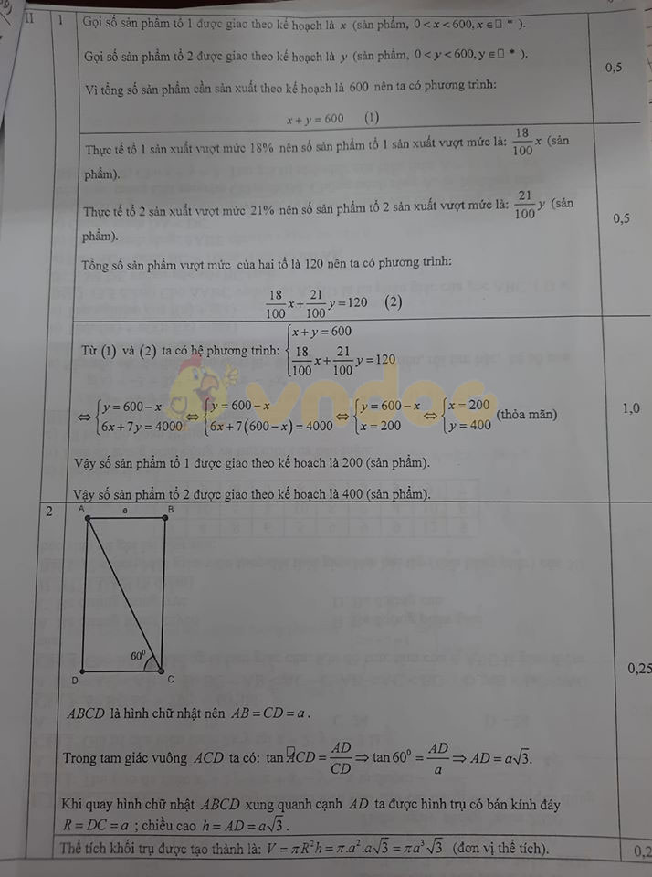 Đề thi thử vào lớp 10 môn Toán Trường THPT Sơn Tây năm 2020 (Lần 1)