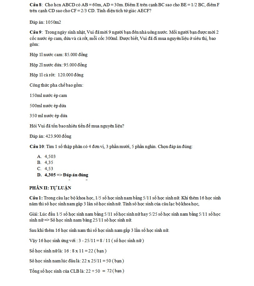 Đề thi vào lớp 6 môn Toán