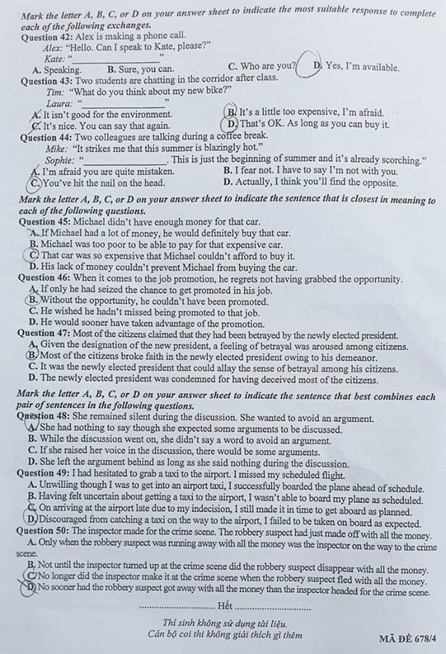   Đề thi tuyển sinh vào lớp 10 môn Anh năm 2020 Chuyên KHXH&NV ảnh 4