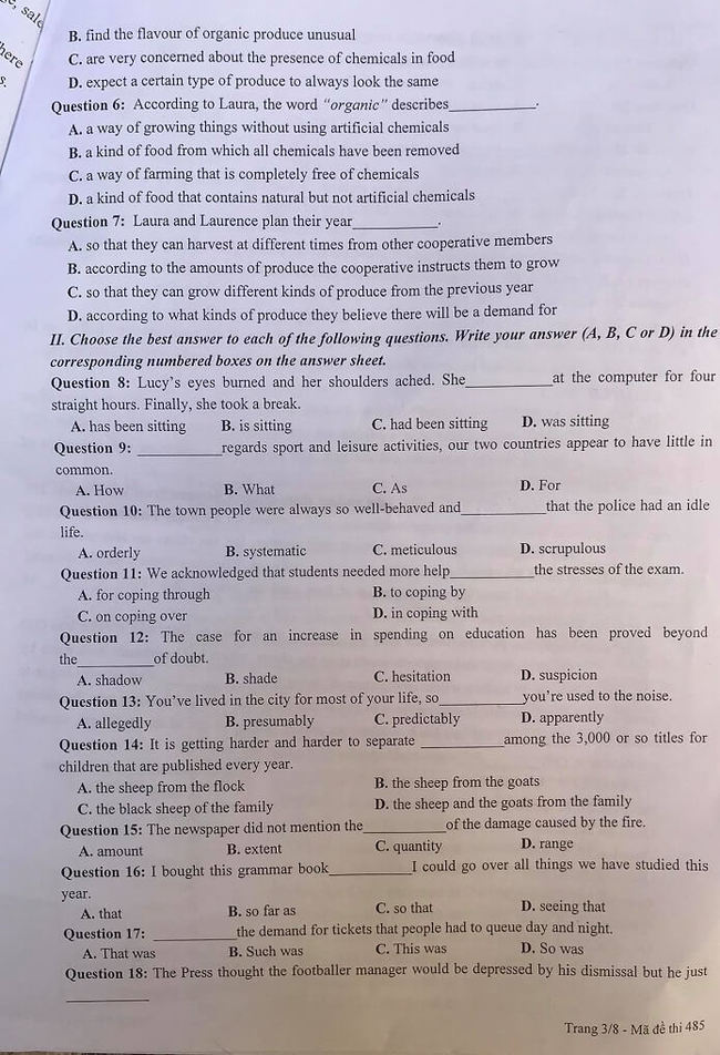 Đáp án Đề thi tuyển sinh lớp 10 chuyên Anh Sư Phạm Hà Nội năm 2020