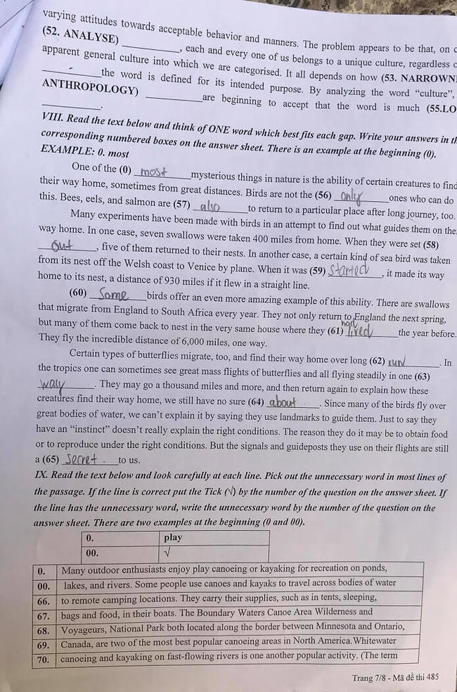 Đáp án Đề thi tuyển sinh lớp 10 chuyên Anh Sư Phạm Hà Nội năm 2020