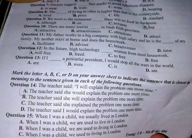 Đề thi tuyển sinh vào lớp 10 môn Anh năm 2020 Ninh Bình trang 2