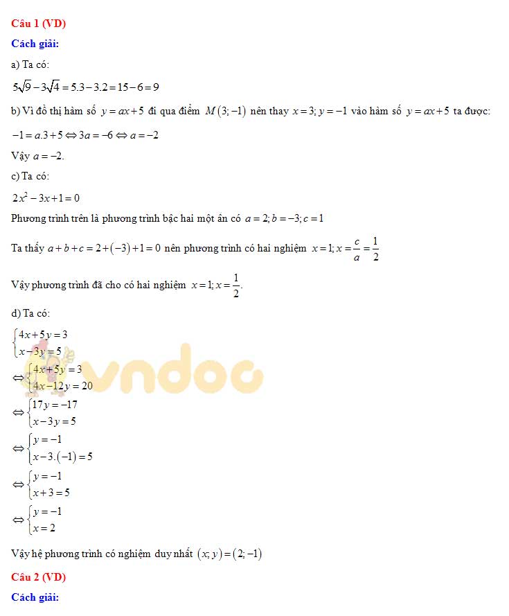 Đáp án đề thi tuyển sinh lớp 10 môn Toán tỉnh Cao Bằng năm 2020