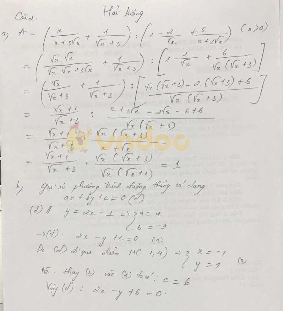 Đáp án đề thi tuyển sinh lớp 10 môn Toán tỉnh Hải Dương năm 2020