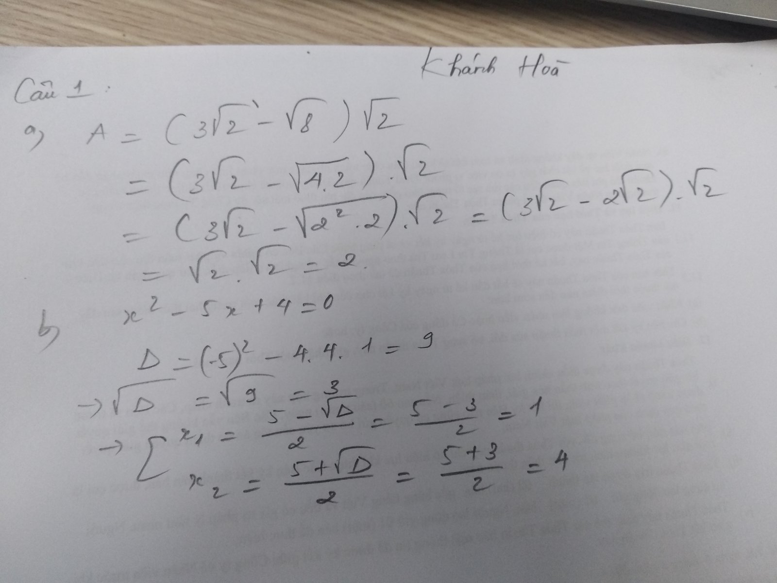 Đáp án đề thi tuyển sinh lớp 10 môn Toán tỉnh Khánh Hòa năm 2020