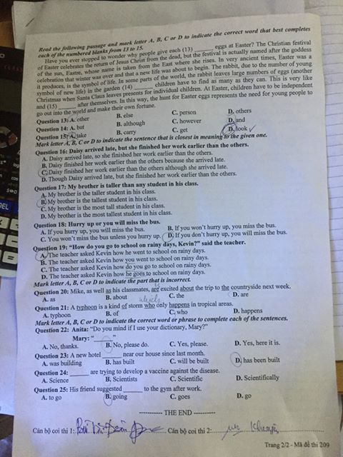 Đáp án Đề thi tuyển sinh lớp 10 môn Anh Hải Phòng năm 2020