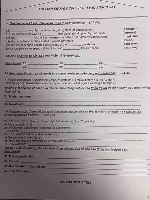 Đáp án đề thi tuyển sinh lớp 10 môn Anh TPHCM 2020