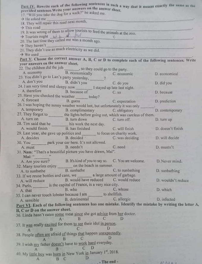 Trang 2 đề thi vào 10 môn Anh năm 2020 tỉnh Hà Tĩnh