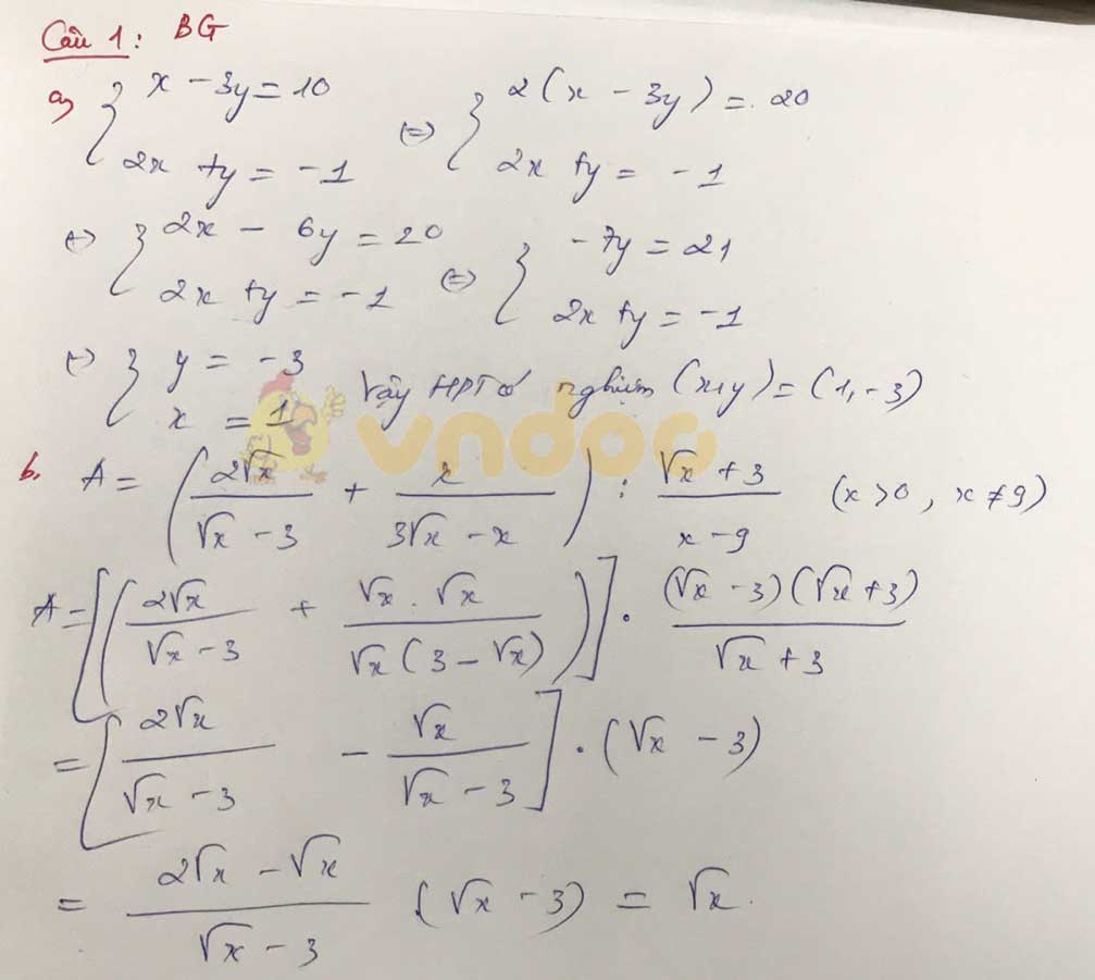 Đáp án đề thi tuyển sinh lớp 10 môn Toán tỉnh Thanh Hóa năm 2020